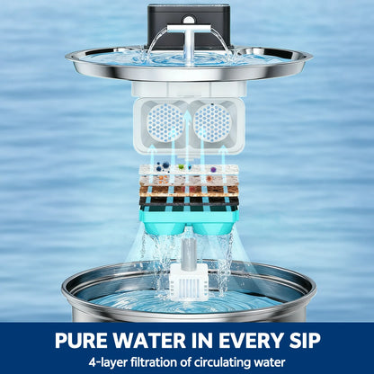 Stainless Steel Cat Water Fountain 3.2L Wireless