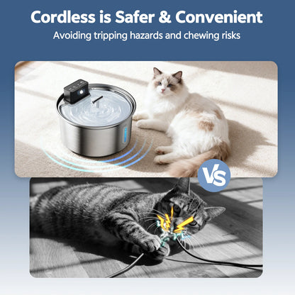 Stainless Steel Cat Water Fountain 3.2L Wireless