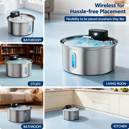 Stainless Steel Cat Water Fountain 3.2L Wireless
