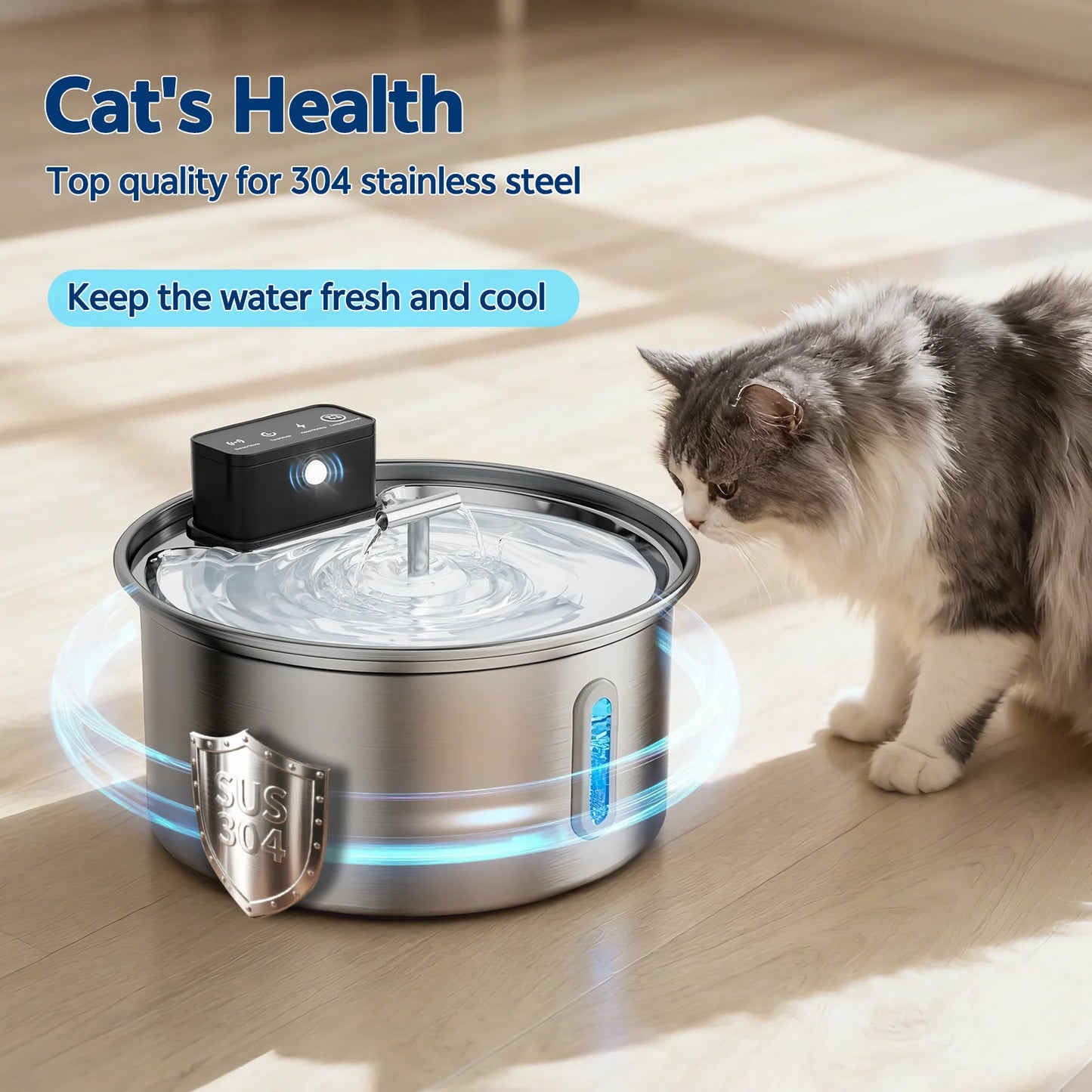 Stainless Steel Cat Water Fountain 3.2L Wireless