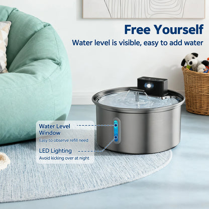 Stainless Steel Cat Water Fountain 3.2L Wireless