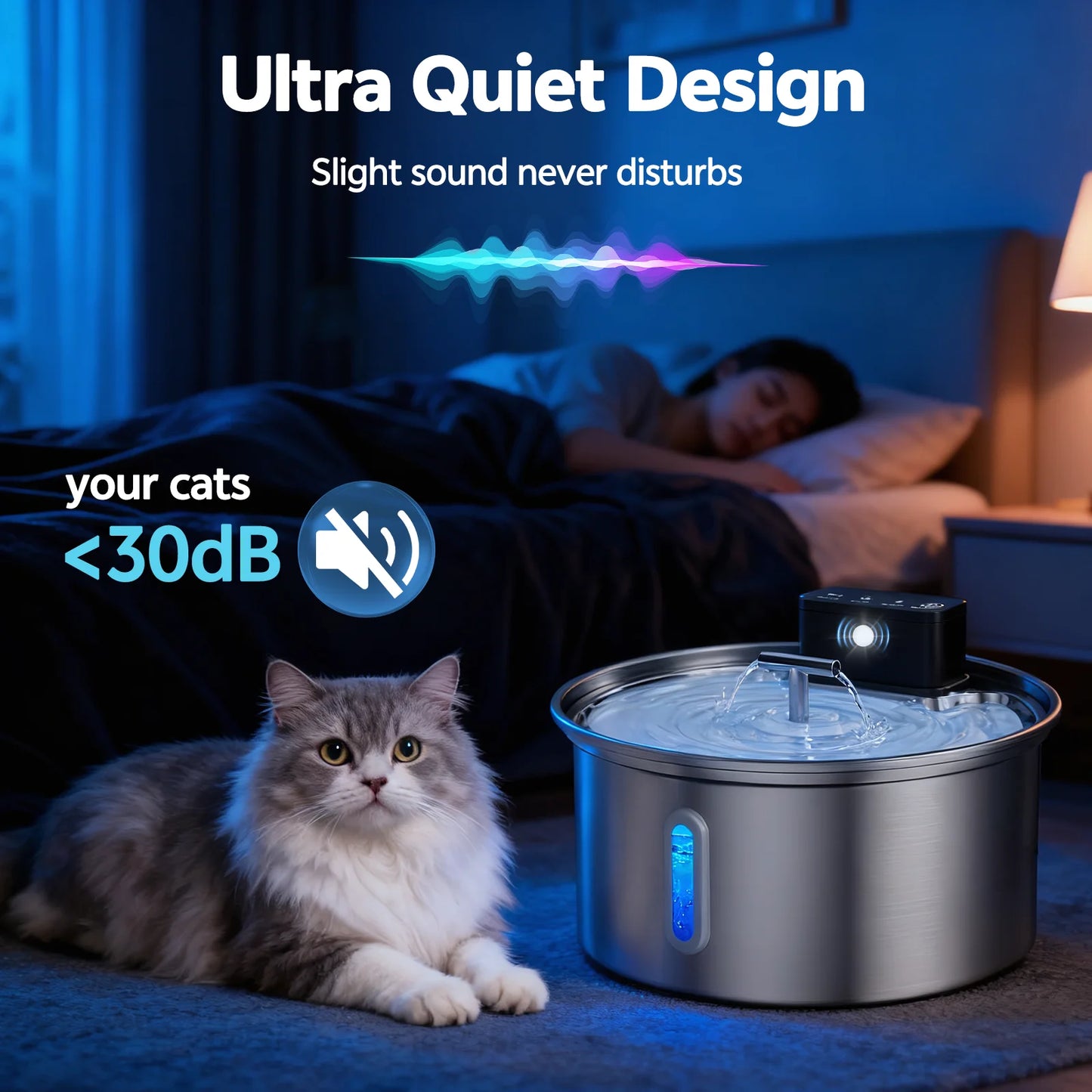 Stainless Steel Cat Water Fountain 3.2L Wireless