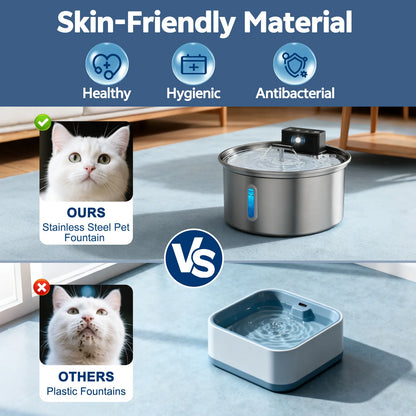 Stainless Steel Cat Water Fountain 3.2L Wireless